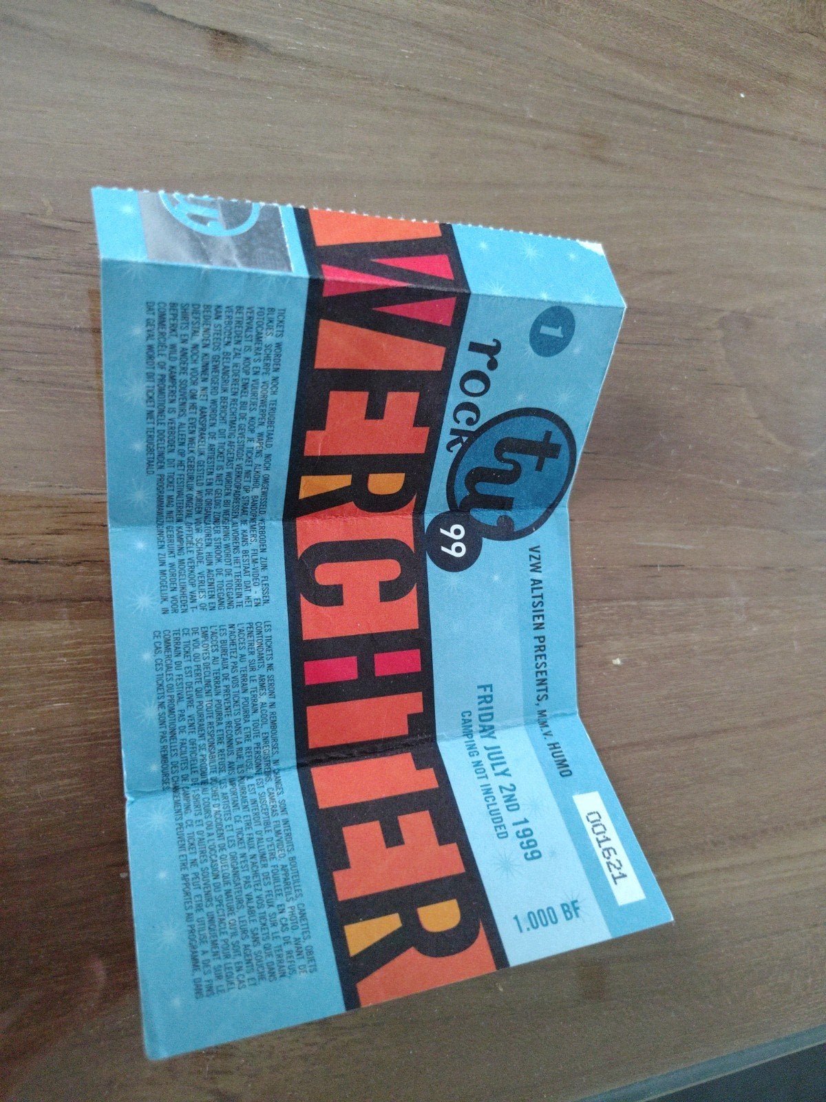 Rock Werchter ticket 1999, Tickets & Billets