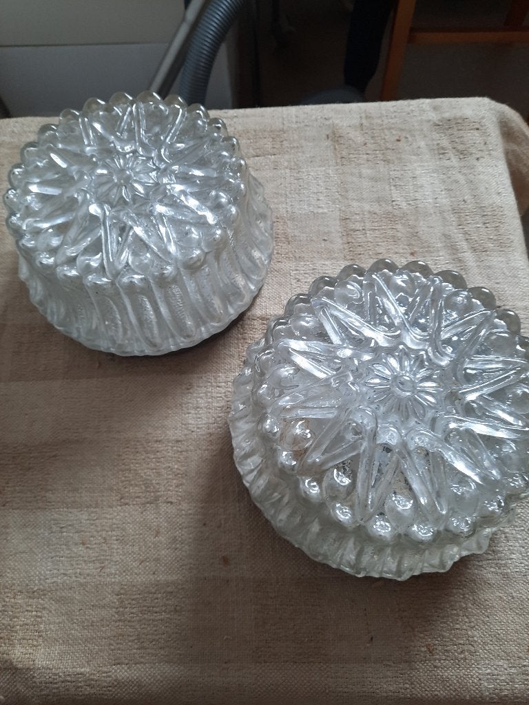 Plafondlicht vintage - glas - 2 stuks., Antiek en Kunst, Ophalen