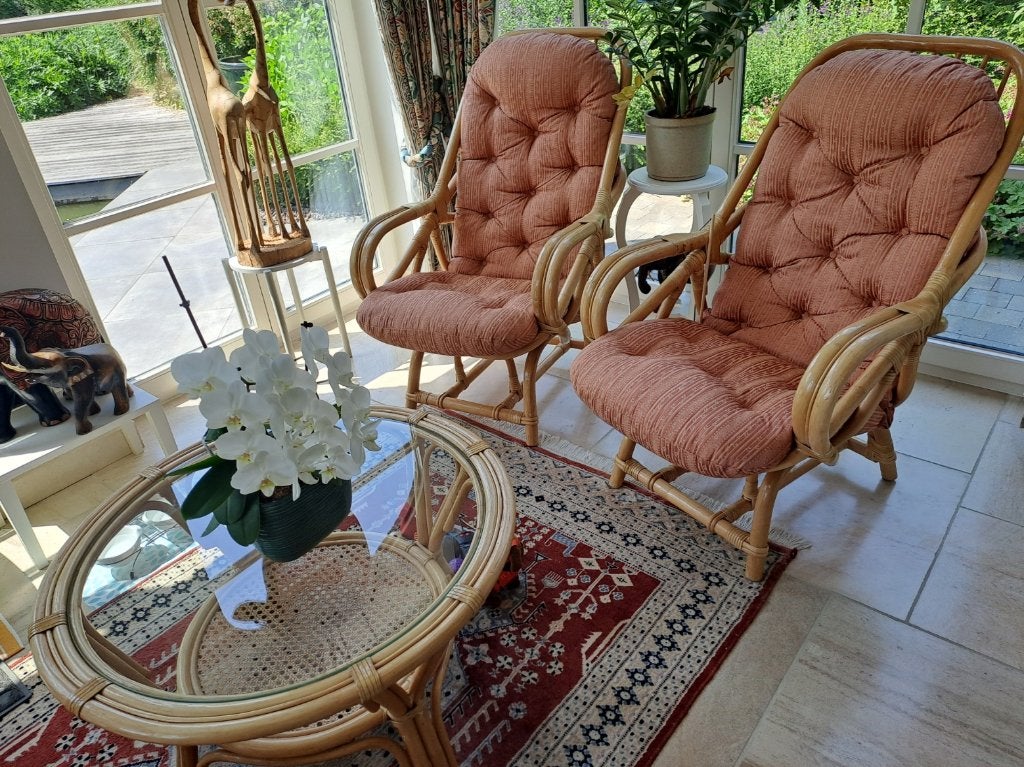 Set 4 rotan zetels en tafeltje, Tuin en Terras, Tuinsets en Loungesets, Zo goed als nieuw, Loungeset, Rotan, 4 zitplaatsen, Ophalen