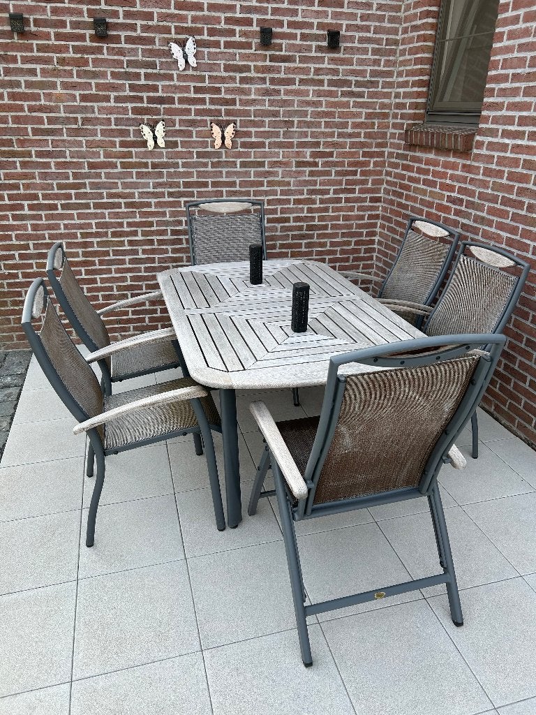 Tuinset teak/alu, Tuin en Terras, Ophalen, Gebruikt, 6 zitplaatsen, Aluminium