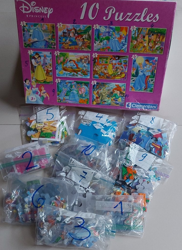 10 Disney princess puzzels, Ophalen, Minder dan 500 stukjes, Gebruikt, Legpuzzel