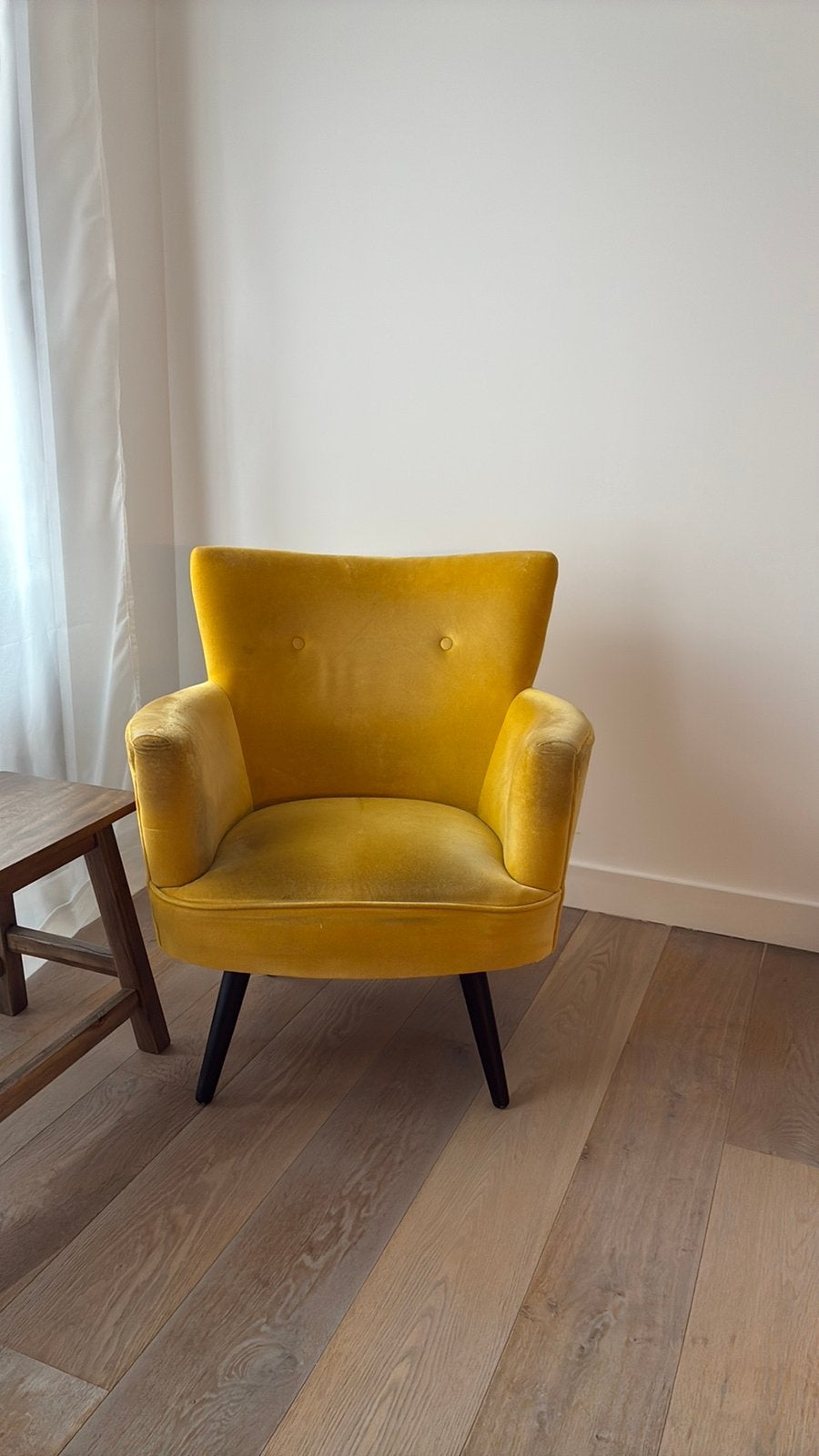 Geel fluwelen zeteltje - maisons du monde, Huis en Inrichting, Fauteuils, Ophalen, Gebruikt, Minder dan 75 cm, 75 tot 100 cm