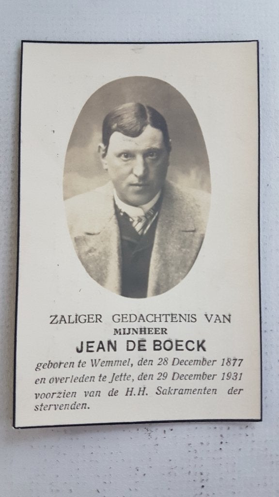 DP Jean De Boeck Wemmel Jette Decree Haegeman, Ophalen of Verzenden, Rouwkaart