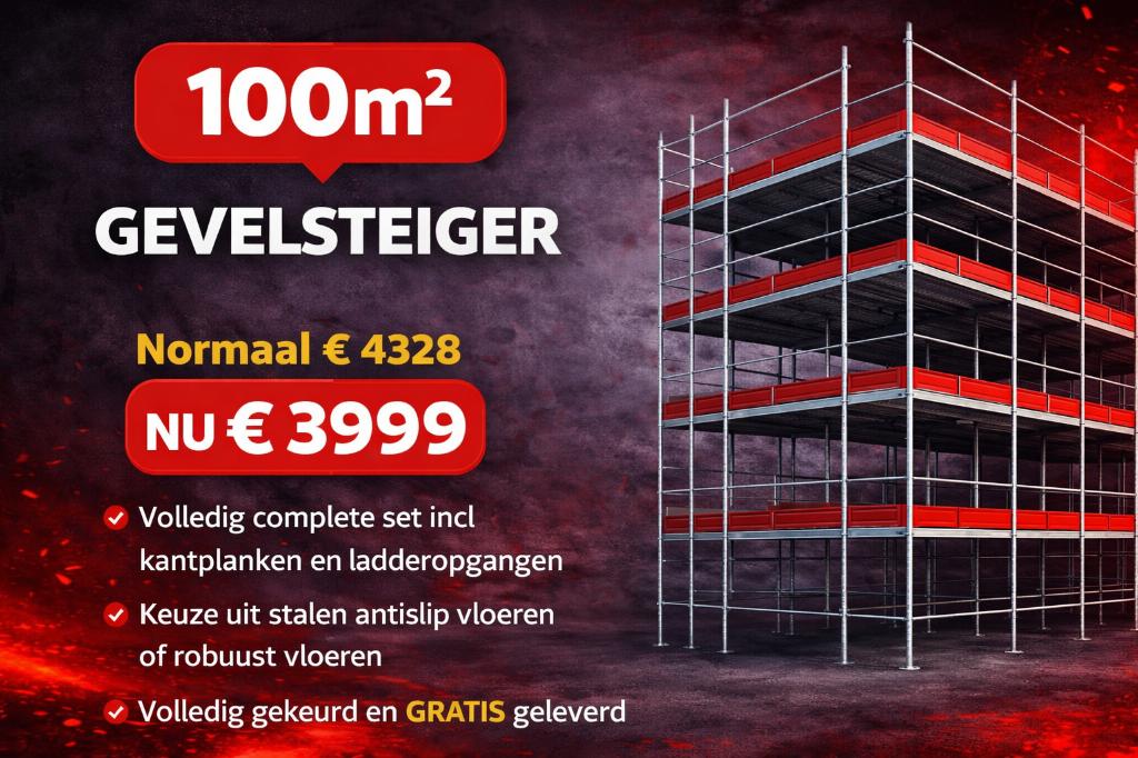 Nieuwe gekeurde gevelsteiger – 100 m², Ophalen of Verzenden, Nieuw, Gevelsteiger, 5 meter of hoger