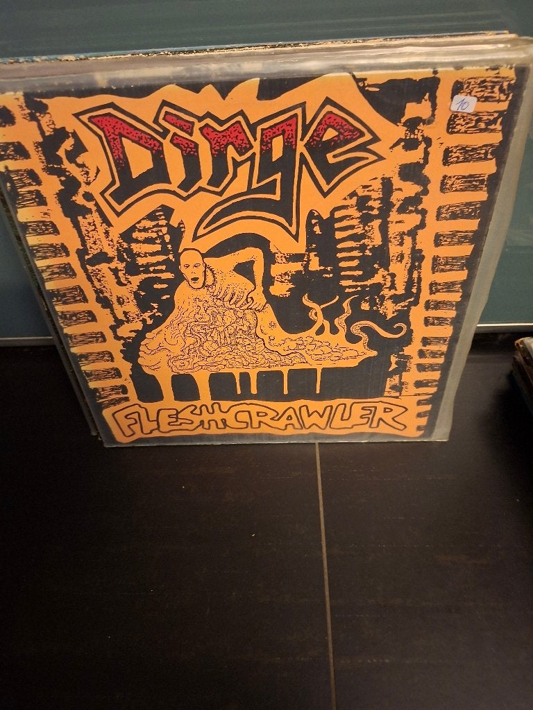 lp - dirge - fleshcrawler - vak 8, Enlèvement ou Envoi, Comme neuf, Housse de protection extérieure, Hardcore