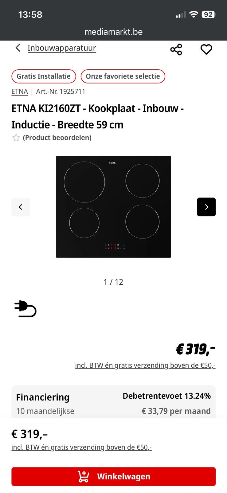 Inductiekookplaat Etna, Elektronische apparatuur, Kookplaten, Nieuw, Inbouw, Inductie, 4 kookzones