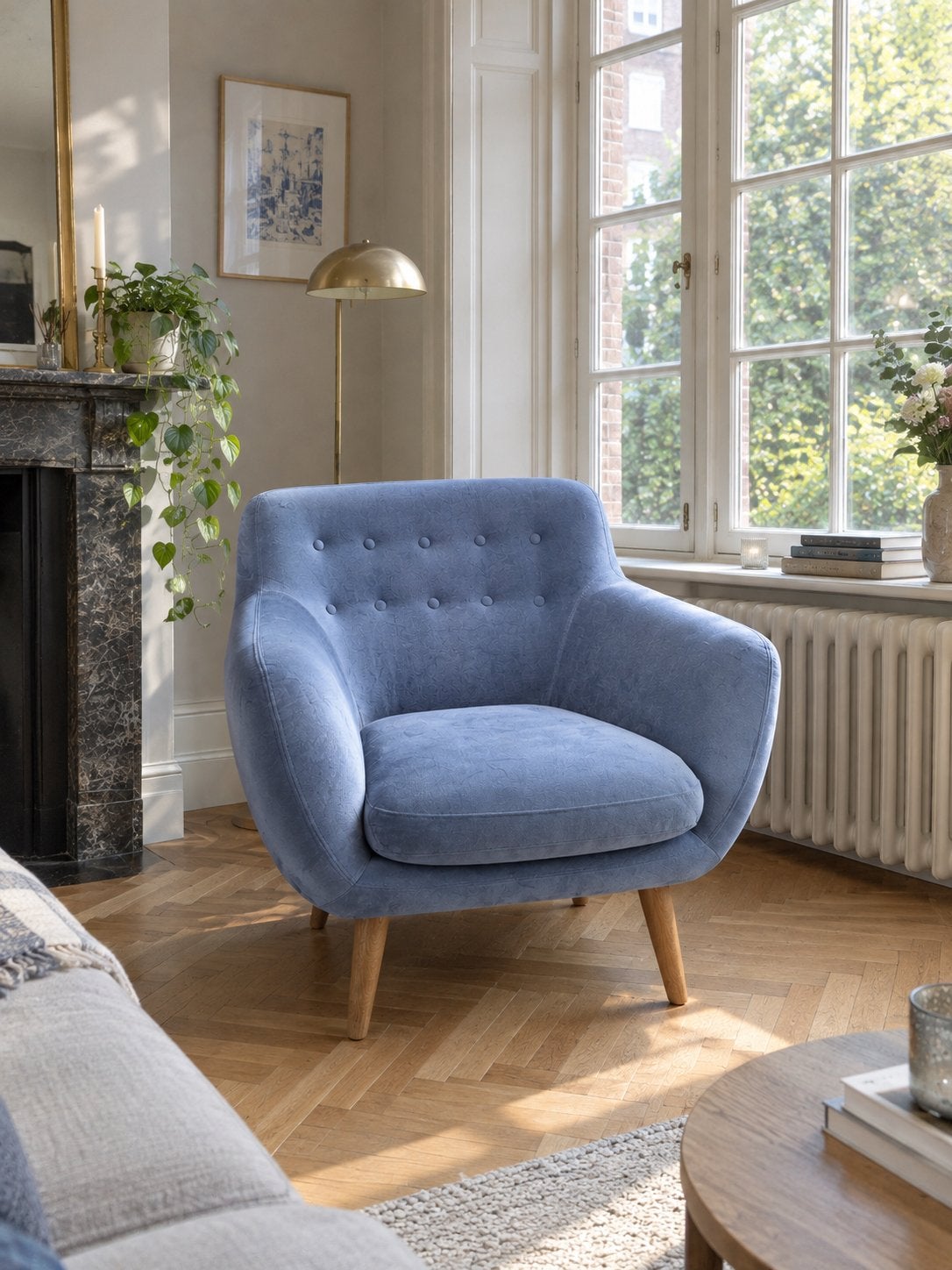 Mooie blauwgrijze fauteuil, merk Sofacompany, Enlèvement, Comme neuf, Tissus