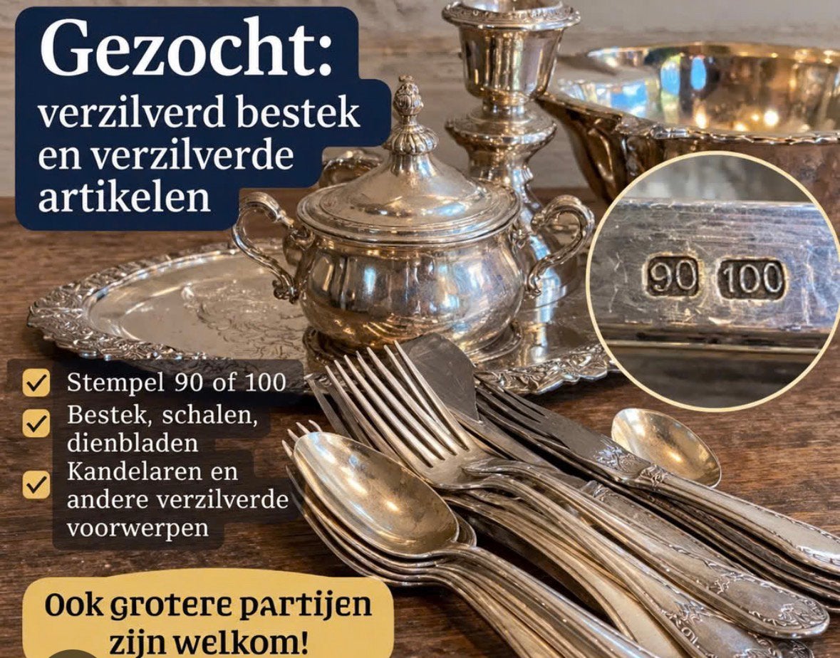 Gezocht verzilverd bestek stempel 90 of 100, Ophalen of Verzenden, Zo goed als nieuw, Zilver