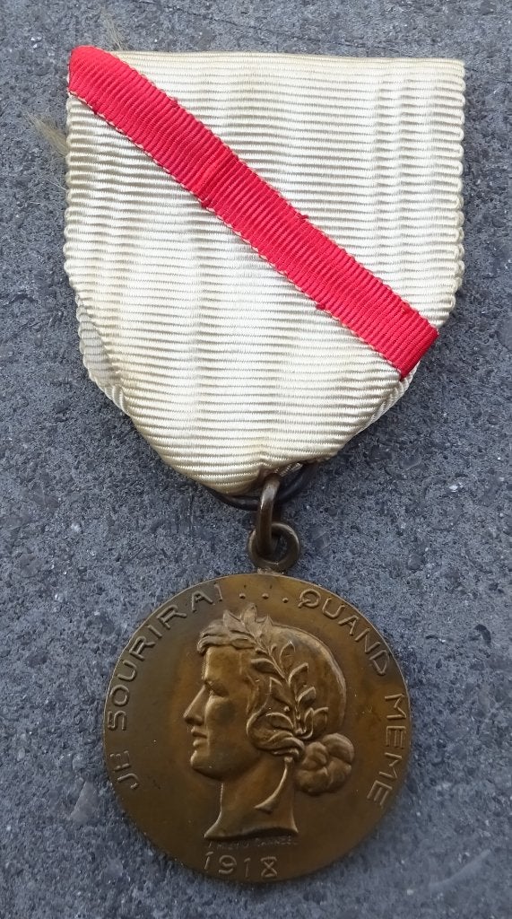 BELGIQUE: MEDAILLE DES PLUS GRAND MUTILES DE LA GUERRE 14/18, Collections, Envoi, Armée de terre, Ruban, Médaille ou Ailes
