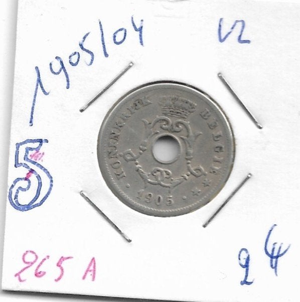 België: OVERSLAG 10 cent 1905VL over 1904 VL (= morin 265A, Verzenden, Losse munt