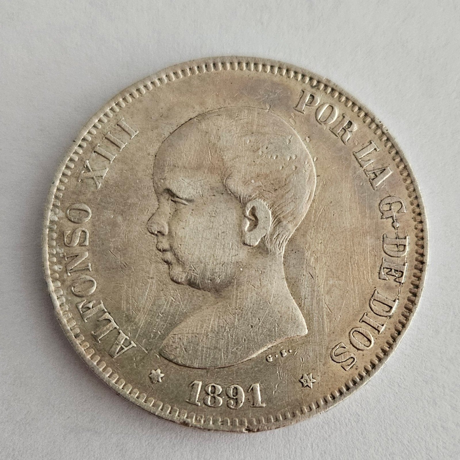 Espagne — 5 pesetas 1891 Alfonso XIII (argent), Enlèvement ou Envoi, Argent