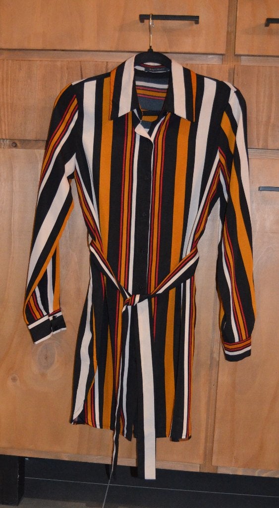 Zwart-oranje gevoerde hemdjurk maat S/M, Kleding | Dames, Jurken, Maat 38/40 (M), Meerkleurig, Ophalen of Verzenden, Gedragen