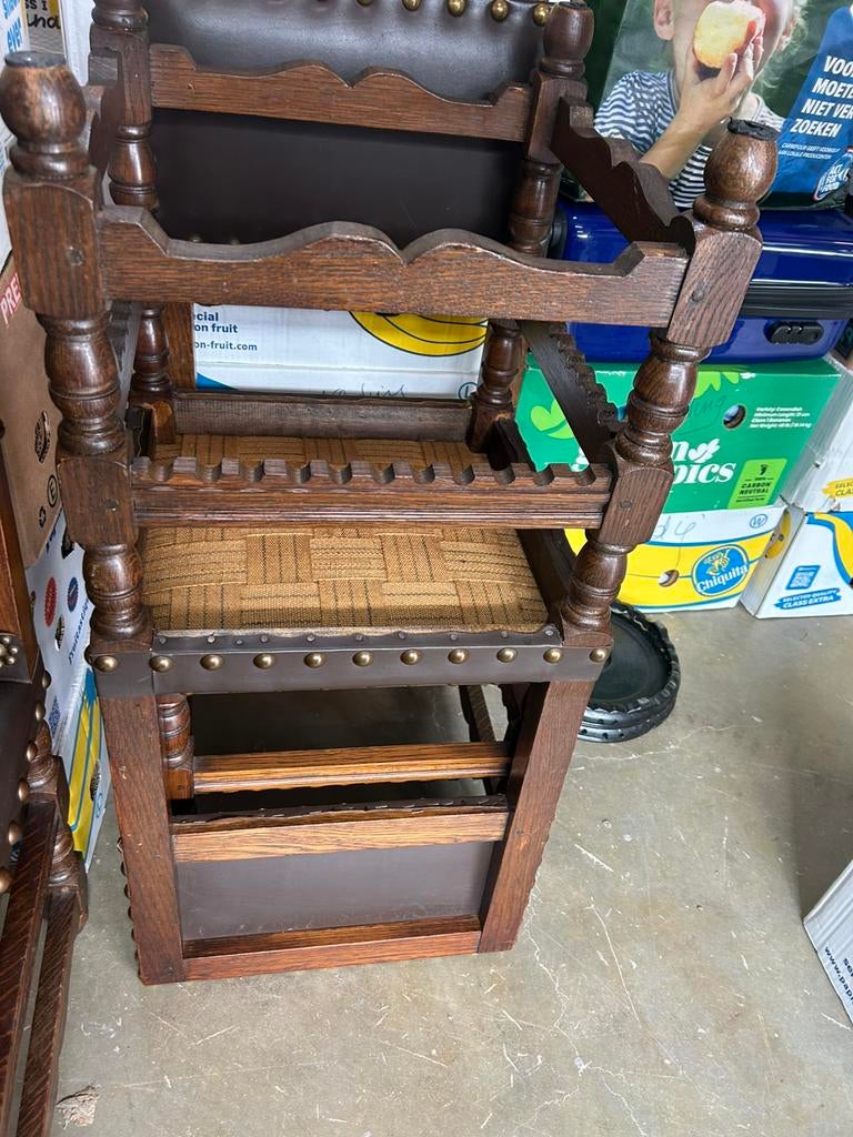 6 Eetplaats stoelen antieke in leder, Huis en Inrichting, Ophalen, Gebruikt