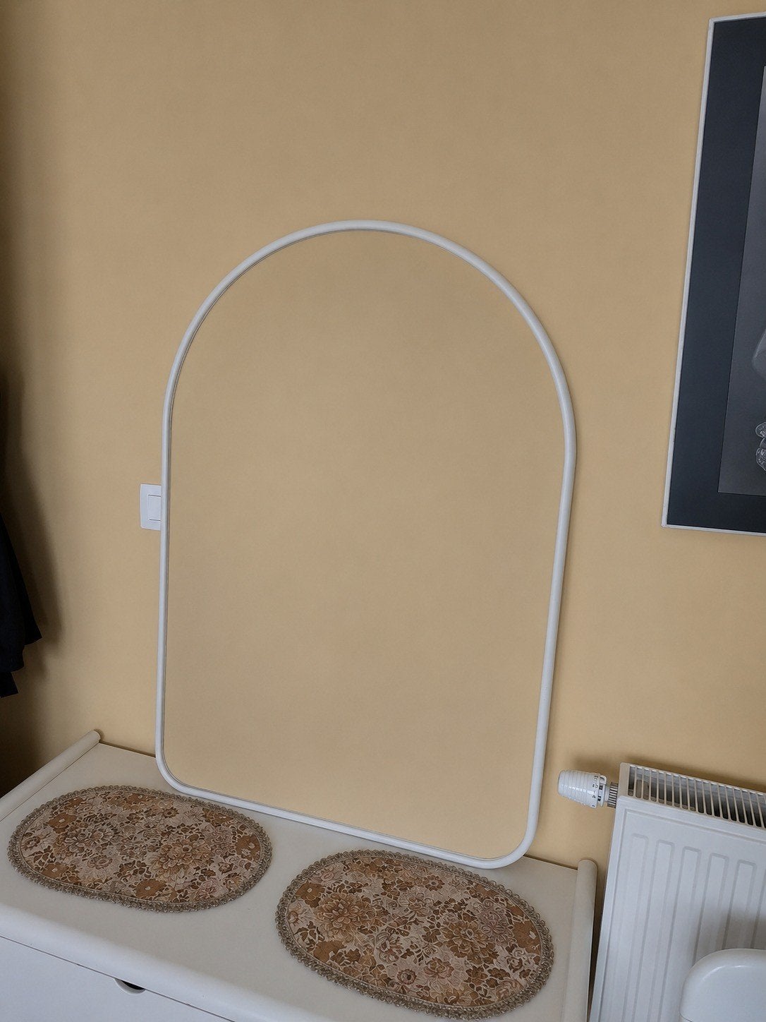 Miroir encadré blanc, Enlèvement, Comme neuf, 50 à 75 cm, 100 à 150 cm