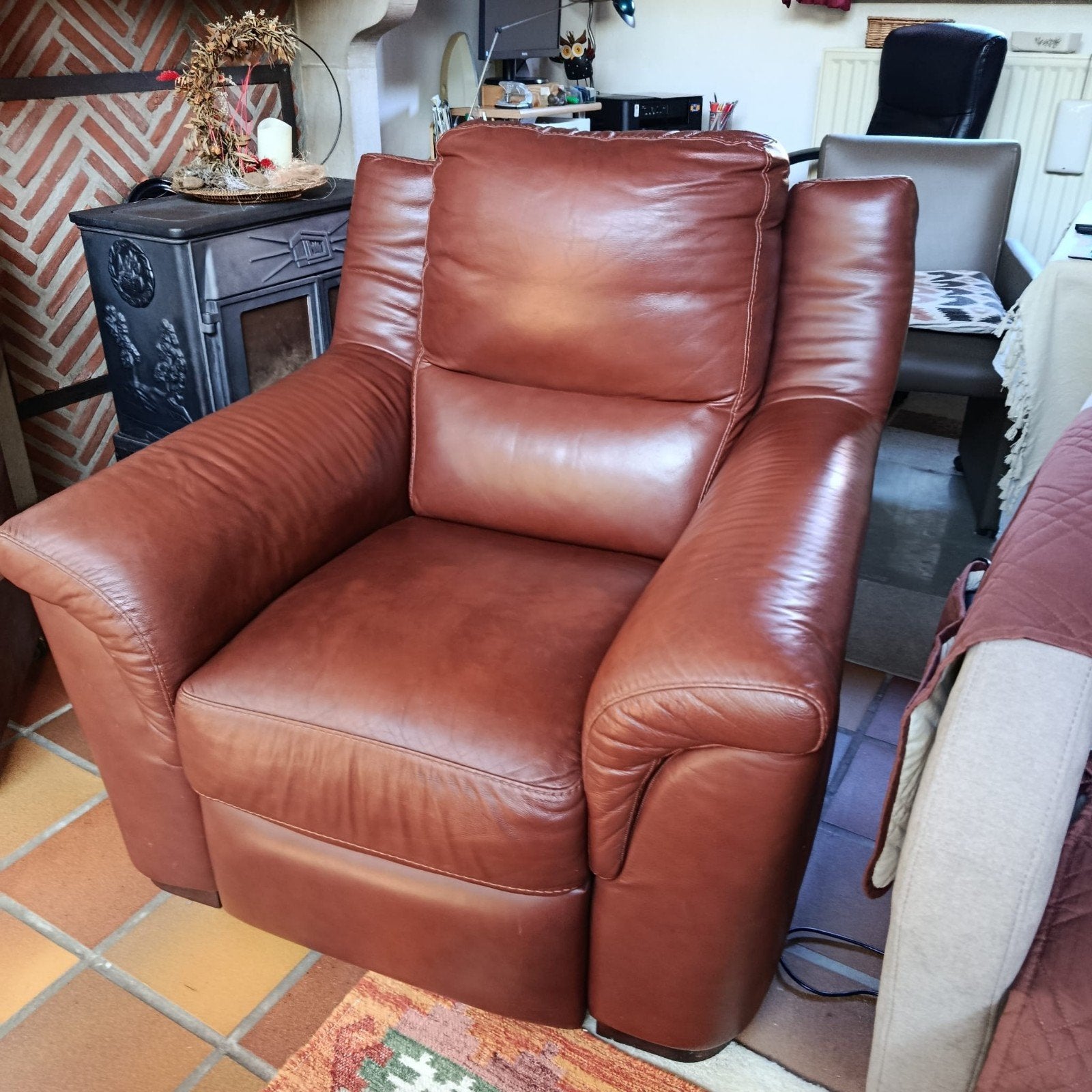 lederen zetel, Huis en Inrichting, Zetels | Zetels, Ophalen, Eenpersoons, 100 tot 125 cm, Leer