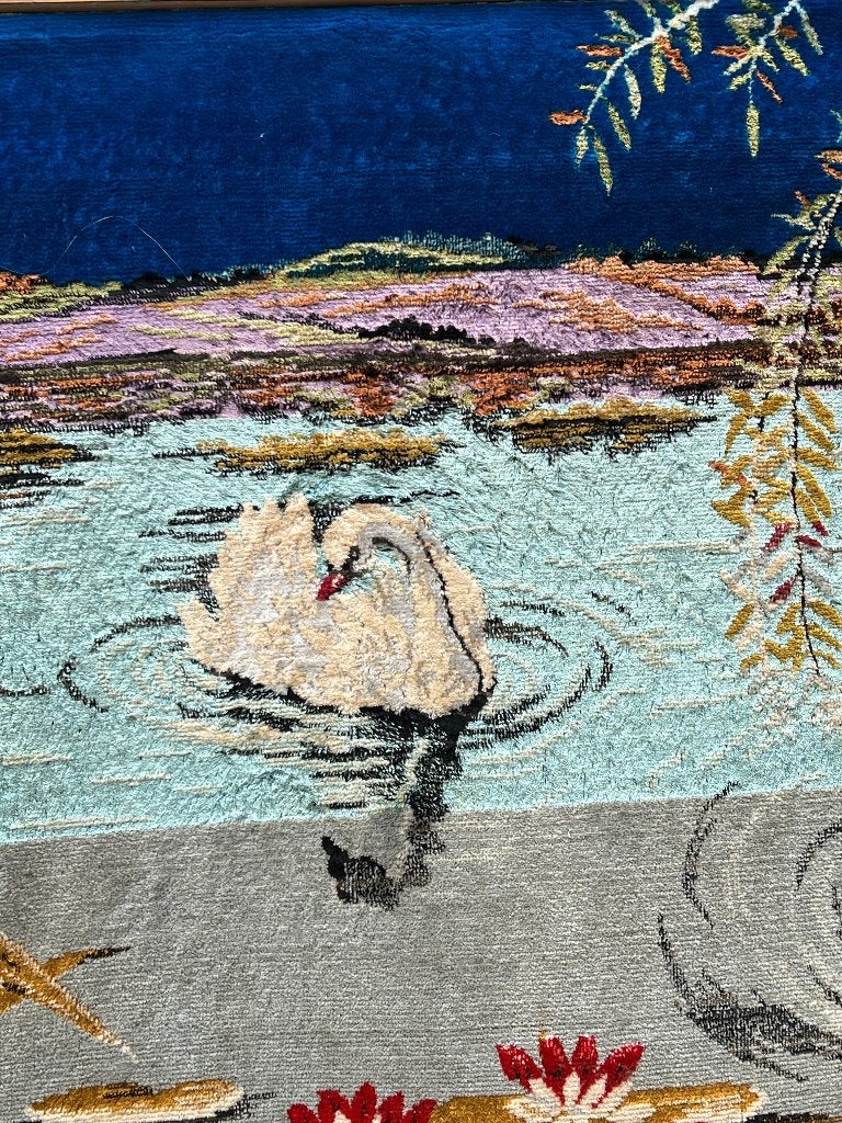 Gobelin wandtapijt – Zwanen op een meer – 65  165 cm, 65 cm, Klassiek, Zo goed als nieuw, Wit