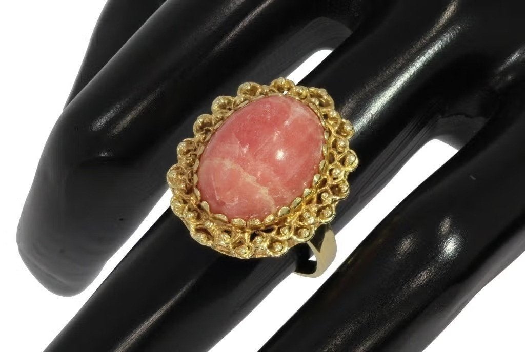 Rhodochrosiet 14k gouden robuuste dames ring vintage, Ophalen of Verzenden, Zo goed als nieuw, Dame of Heer, Met edelsteen