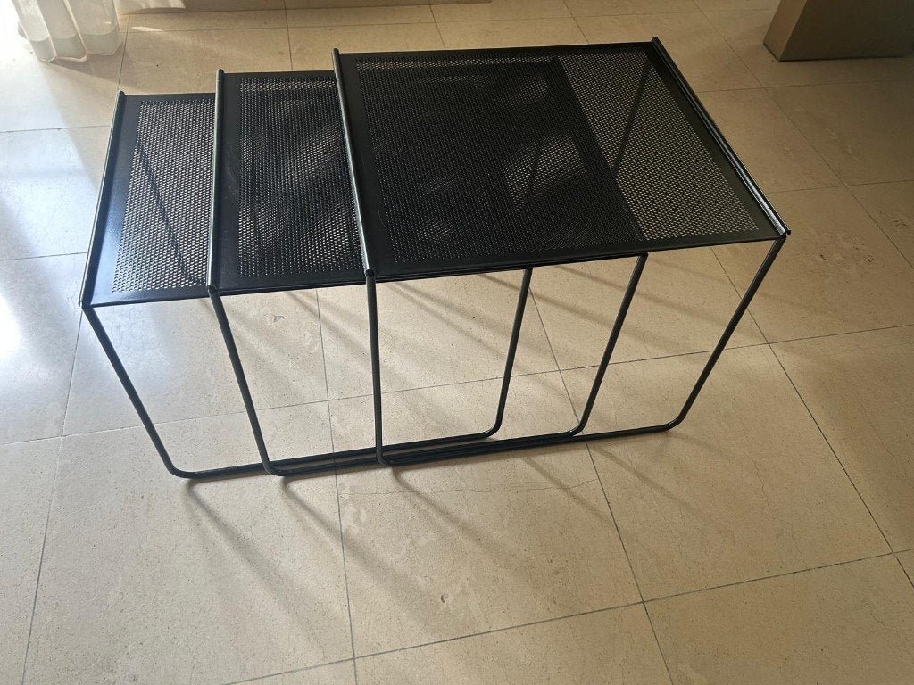 Set van 3 zwarte metalen bijzettafels, Huis en Inrichting, Tafels | Bijzettafels, Ophalen, Minder dan 45 cm, Minder dan 55 cm