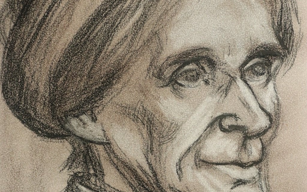Houtskoolportret oudere vrouw - dubbelzijdig, 1979, Antiquités & Art, Enlèvement, Dessin, Dessin au fusain, Signé