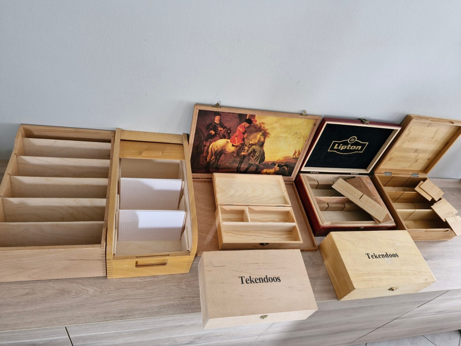 Lot van 8  houten hobby , sigaren , lipton , kaartenbakken, Hobby en Vrije tijd, Gereedschap of Accessoires, Gebruikt, Overige thema's