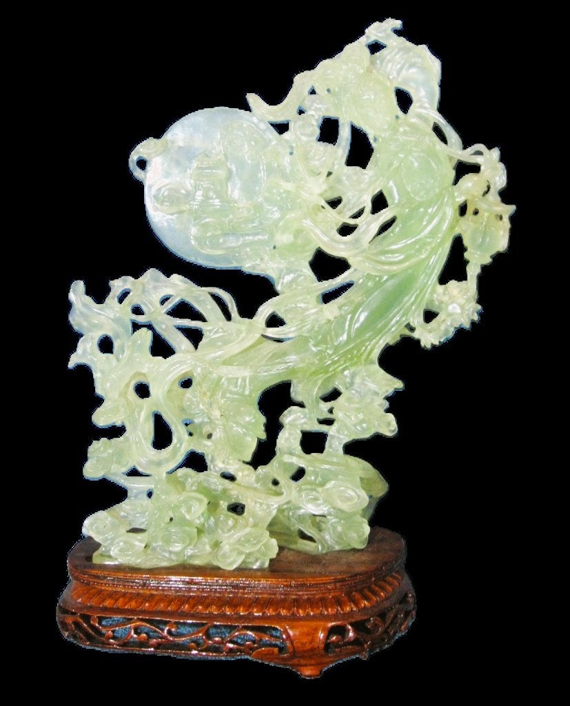 groot jade beeld Chinese geisha met wapen en schild, Enlèvement, Sculpture