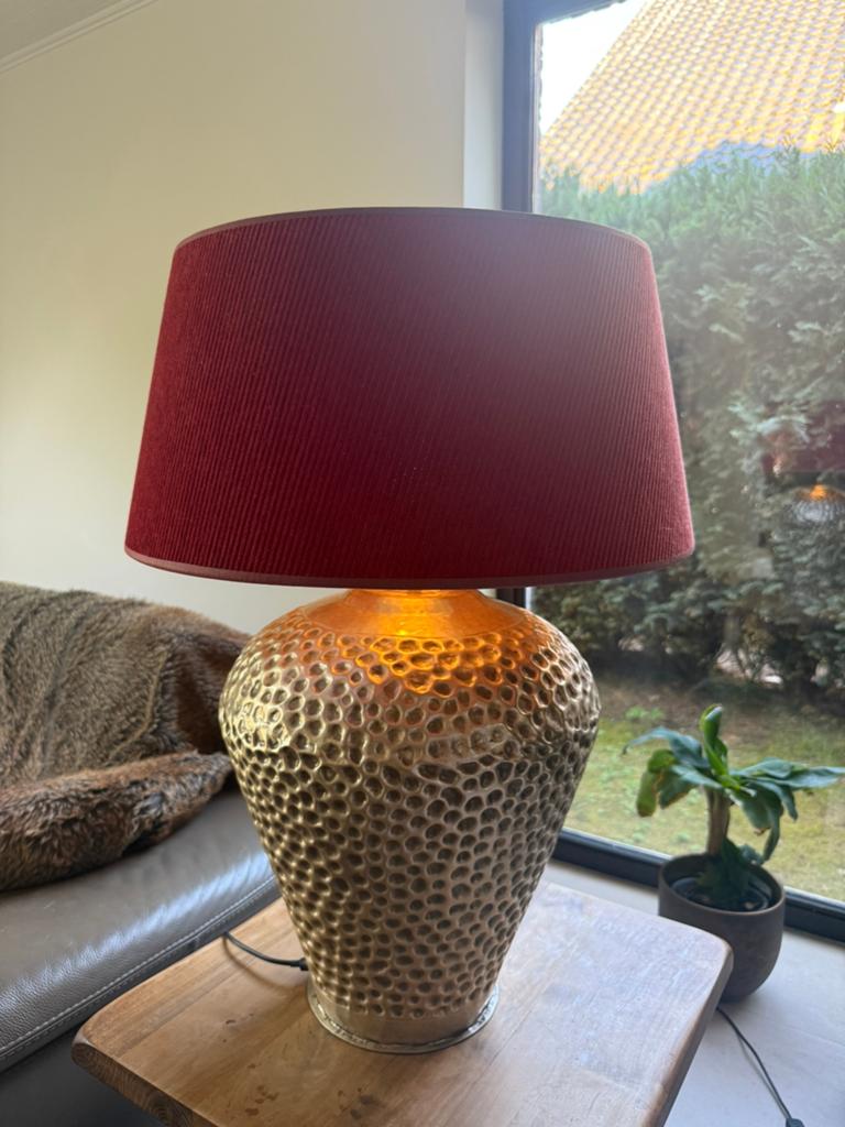 XL tafellamp met rode velours kap, Ophalen, Zo goed als nieuw, 50 tot 75 cm