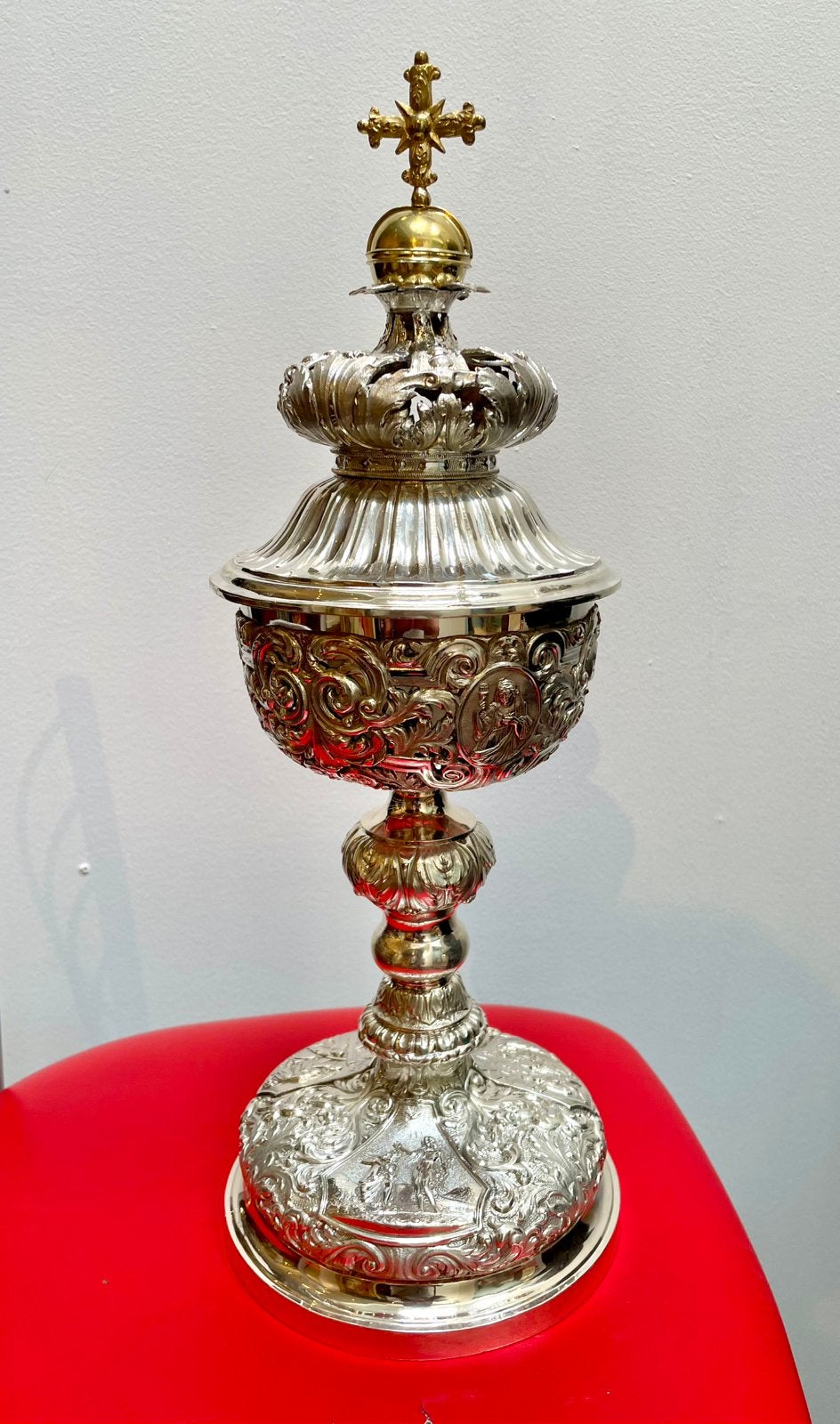 Antieke Belgische barok ciborie in massief zilver 800/1000, Enlèvement ou Envoi, Argent