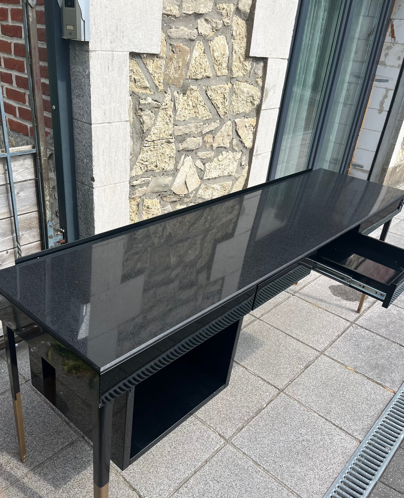 Bureau en marbre noir (2 m de long), Enlèvement, Comme neuf, Noir