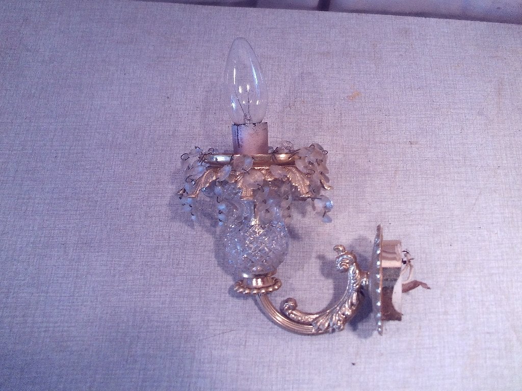 Belle lampe murale ancienne en métal et verre, Maison & Meubles, Enlèvement ou Envoi, Comme neuf, Verre, Applique murale