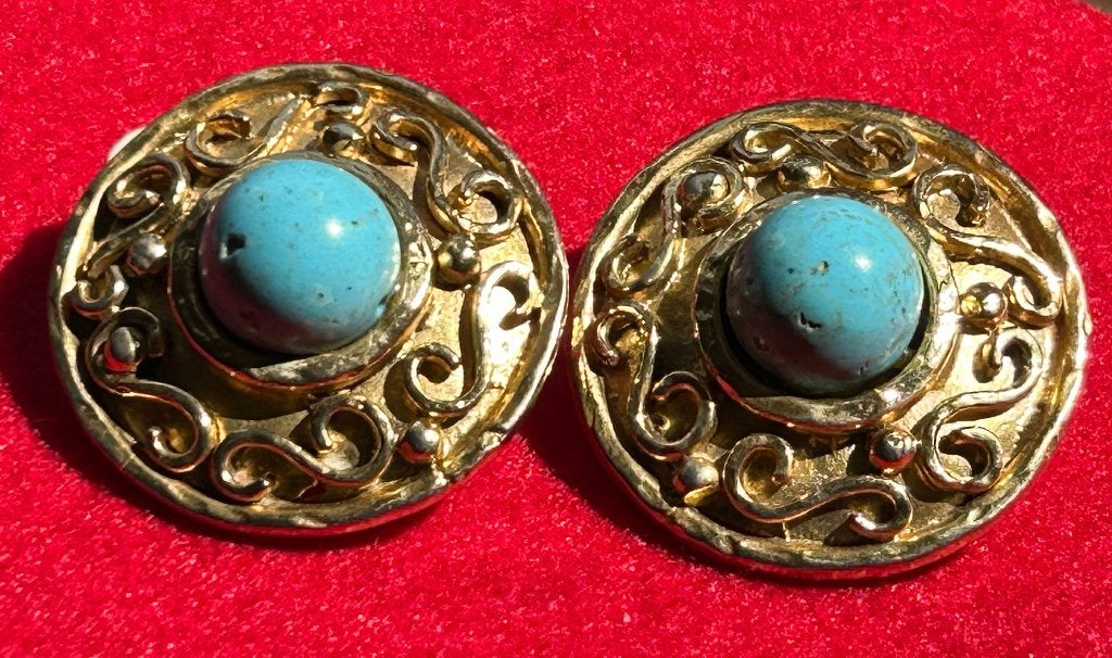 Rare Boucles d'Oreilles Vintage Edouard Rambaud Paris, Enlèvement ou Envoi, Or, Boucles d'oreilles, Doré