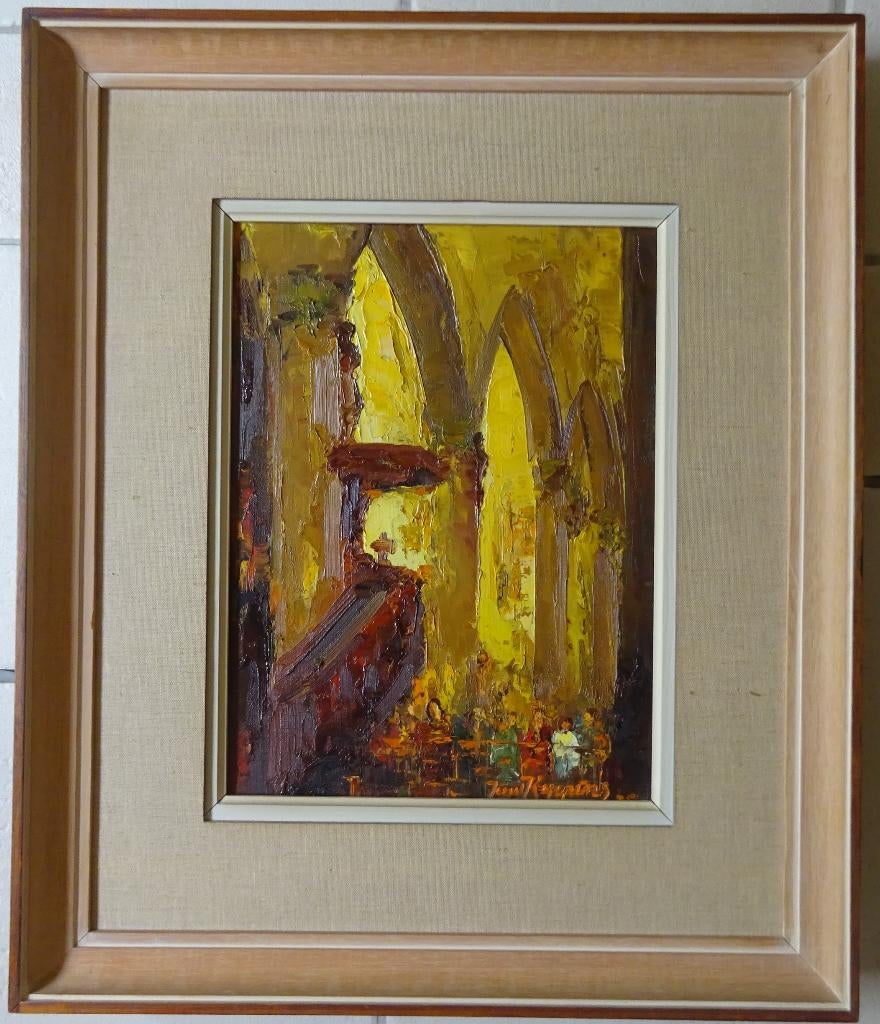 Juul Keppens, 40x30 cm, doek, Kerkinterieur '75, Antiek en Kunst, Ophalen of Verzenden