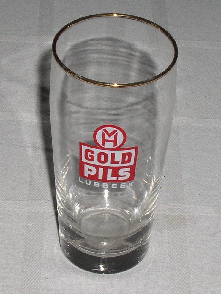 Bierglas 'Gold Pils' brouwerij Marcel Van Hellemont Lubbeek., Ophalen of Verzenden, Gebruikt, Glas of Glazen, Overige merken
