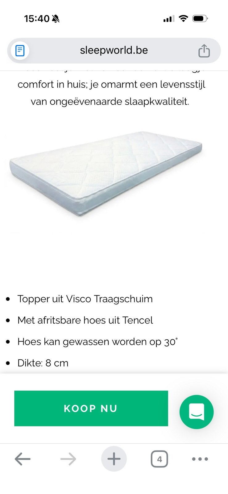 Swisssleep topper tencel tape visco 180x200, Ophalen, Zo goed als nieuw