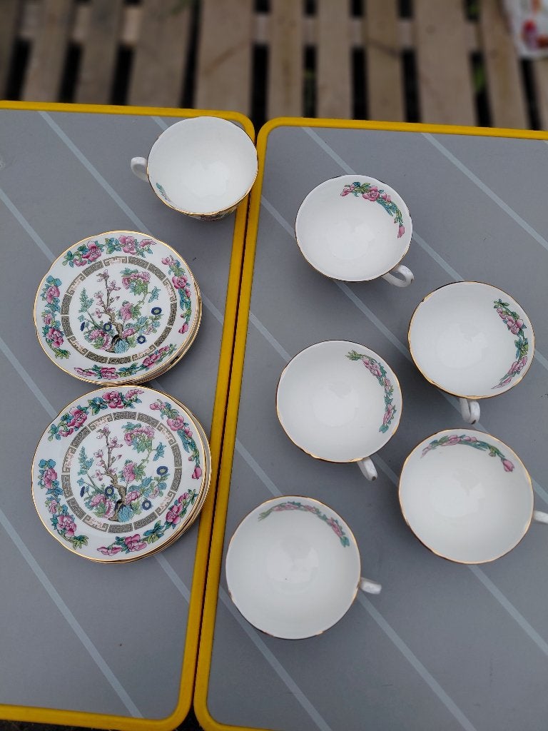 Zeldzaam set van 6 Royal Grafton "Indian Tree" kop-schotels, Ophalen