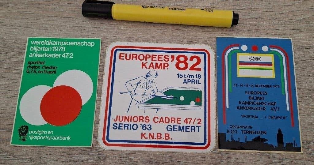 Lot stickers : kampioenschap Biljart WK en EK jaren 70 80, Ophalen of Verzenden, Zo goed als nieuw, Sport