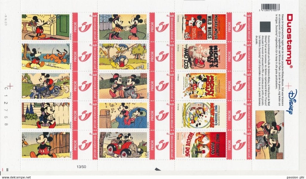 Belgie duostamps duo MNH Walt Disney Mickey & Minnie Mouse, Postzegels en Munten, Postzegels | Europa | België, Verzenden, Postfris