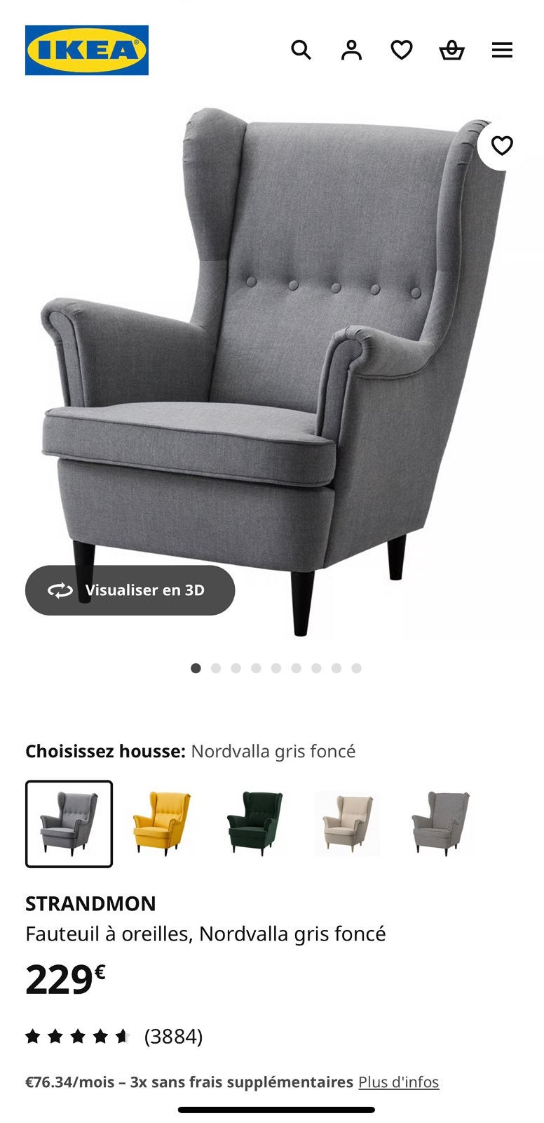 Fauteuil à oreilles, Nordvalla gris foncé, Maison & Meubles, Enlèvement ou Envoi, Comme neuf
