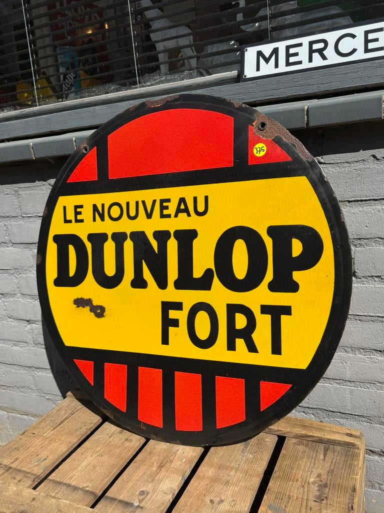 DUNLOP emaille reclamebord 1937, Ophalen of Verzenden, Gebruikt, Reclamebord