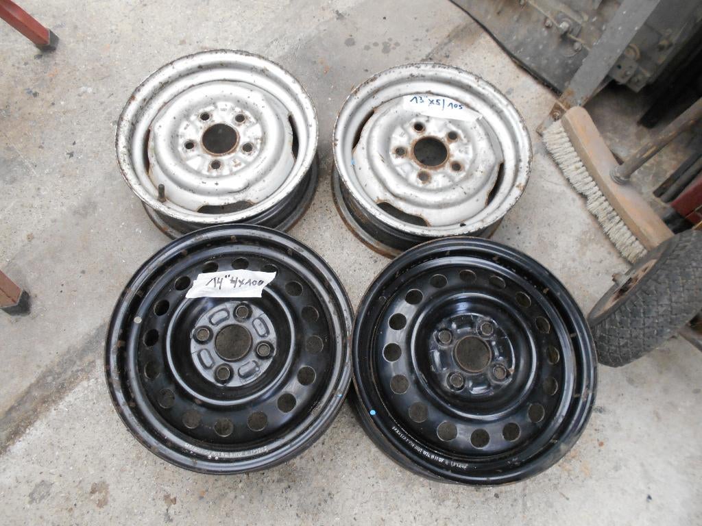 2jantes 13"-4X100 +2 jantes 14"-5X105- en tole pour remorque, Enlèvement, Utilisé