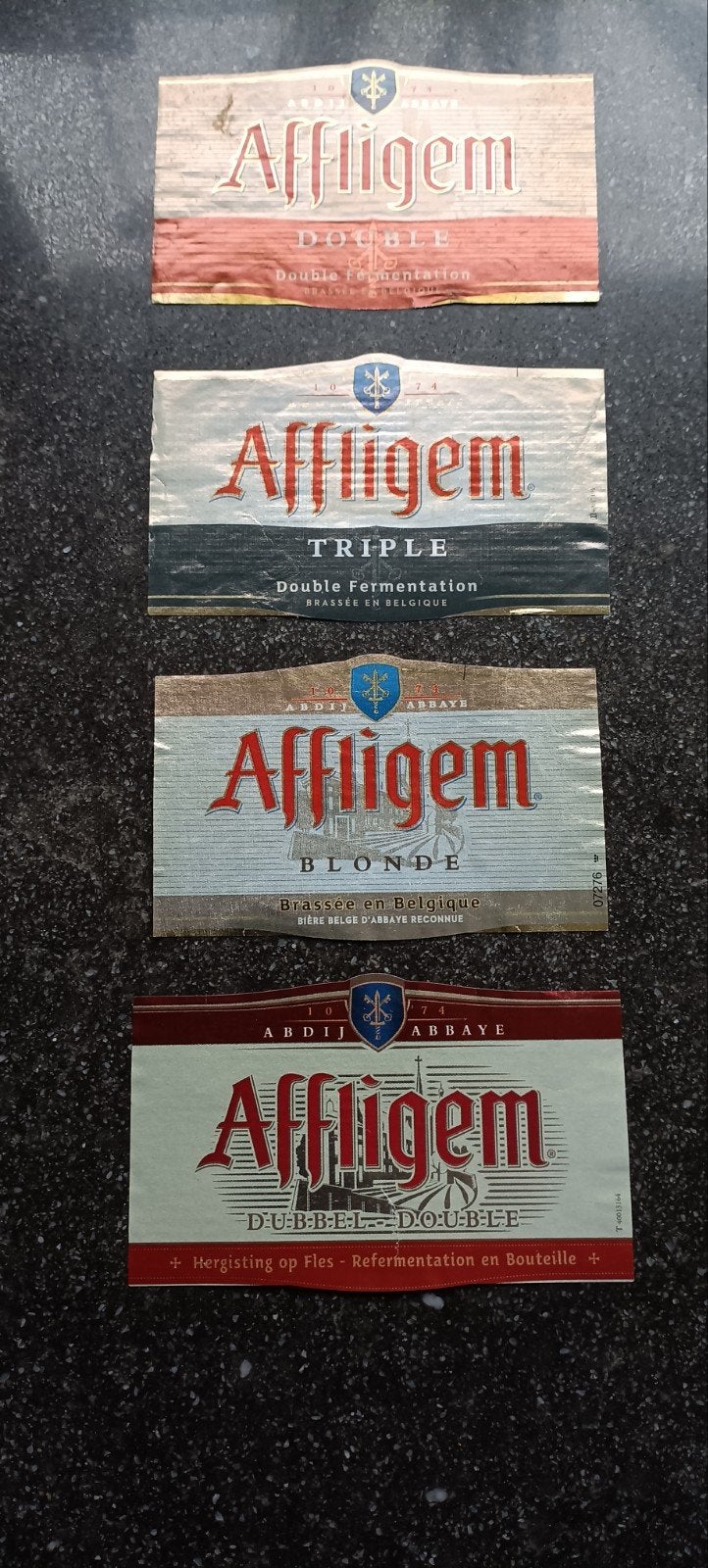 4 bieretiketten Affligem /cristal alken/heineken, Verzamelen, Biermerken, Ophalen of Verzenden, Heineken