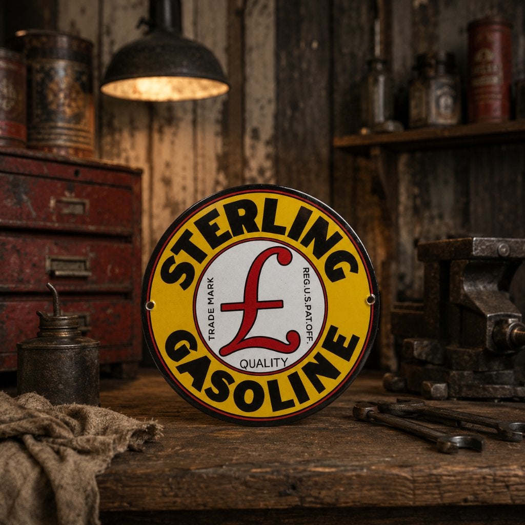 Plaque emaillee Sterling Gasoline 20 cm reproduction, Collections, Enlèvement ou Envoi, Neuf, Voitures