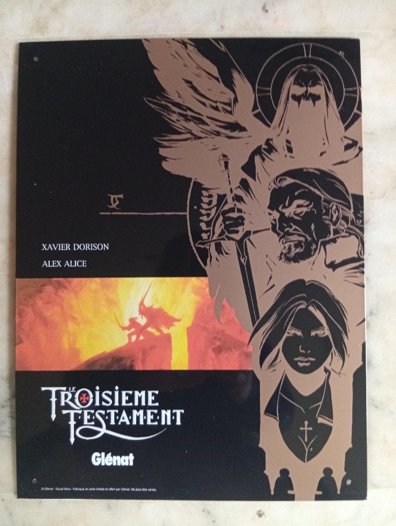 Plaque en métal : le troisième testament - Etat neuf., Collections, Envoi, Autres personnages, Neuf, Image, Affiche ou Autocollant