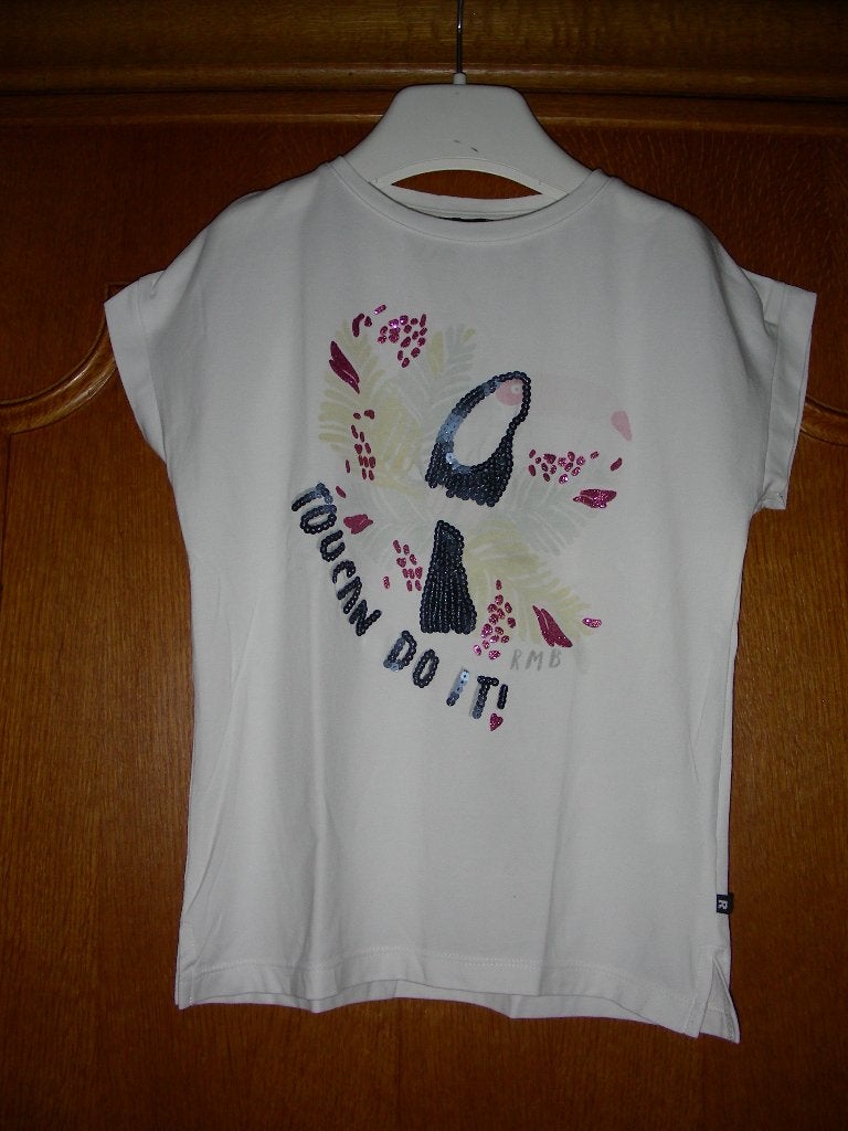 Wit t-shirt tekst Toucan do it, merk : Rumbl, maat 140-146, Enlèvement ou Envoi, Comme neuf, Fille, Rumbl