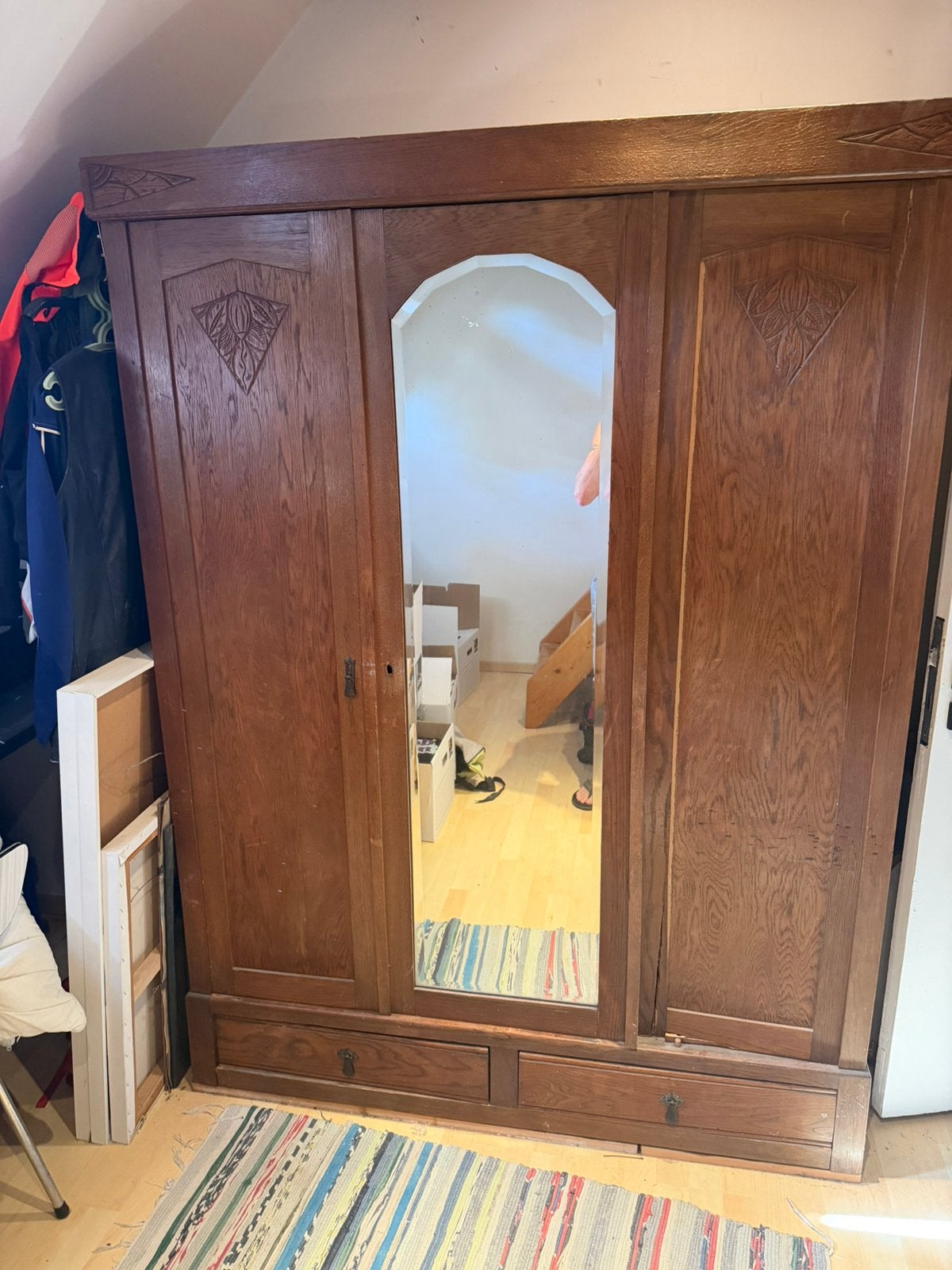 Houten kleerkast met spiegel - Gratis, Ophalen, Gebruikt, 100 tot 150 cm, Klassiek