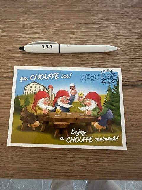 ca Chouffe ici postkaart enjoy chouffe moment, Verzamelen, Biermerken, Ophalen of Verzenden, Nieuw, Reclamebord, Plaat of Schild