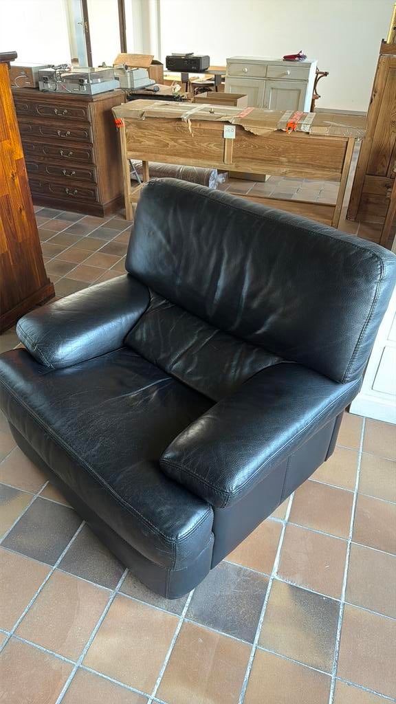 Zwart lederen zetel - Leolux, 75 à 100 cm, Enlèvement, Utilisé, Hedendaags