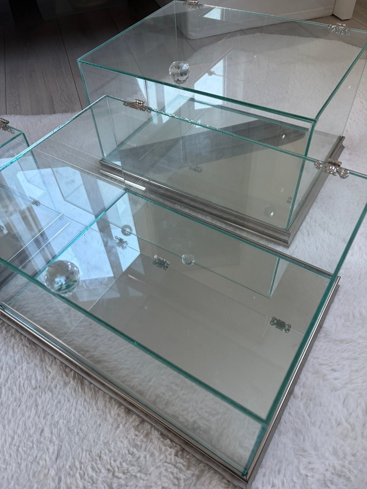 3 glazen boxen, Huis en Inrichting, Woonaccessoires | Overige, Ophalen, Nieuw, Zilver, Glas