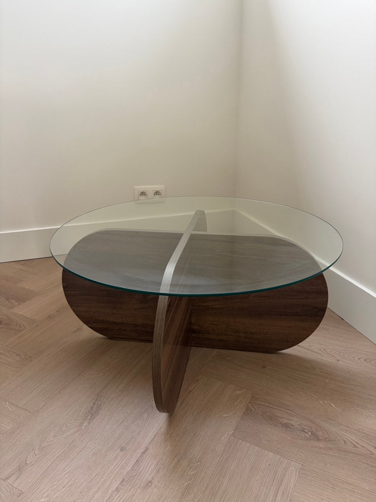Salontafel uit glas & hout, Ophalen, Zo goed als nieuw, Glas
