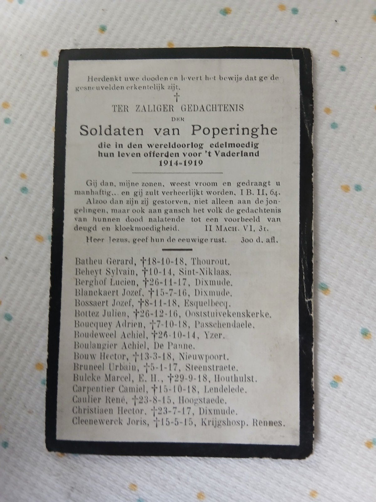 bidprentje soldaten 14-18 Poperinge, Ophalen of Verzenden, Bidprentje
