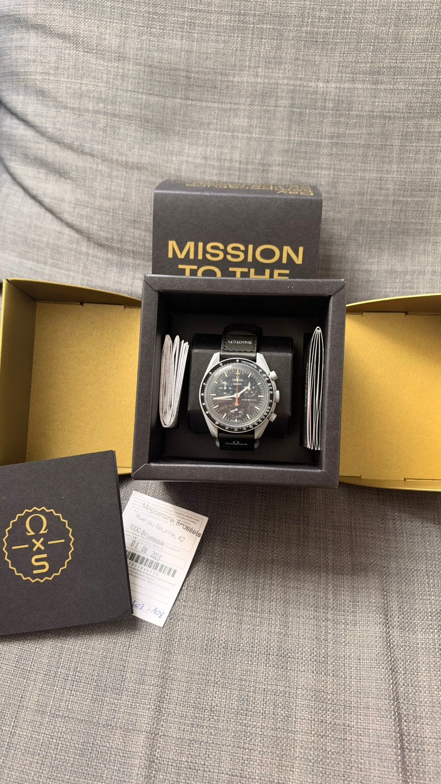 Swatch x Omega maneschijn Zwitsers lantaarnhorloge, Handtassen en Accessoires, Ophalen, Zo goed als nieuw, Omega